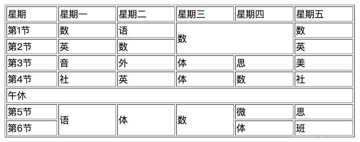 合并行列后的课程表