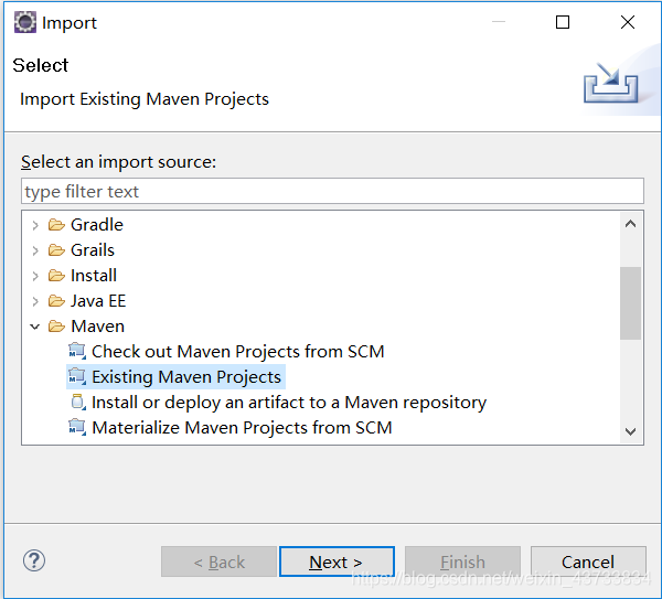 Eclipse右键Import选择Maven-Existing Maven Projects导入