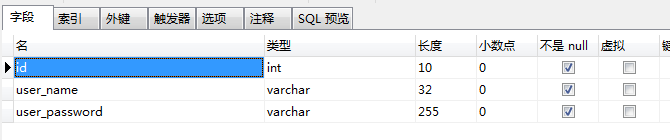 用户表的数据类型