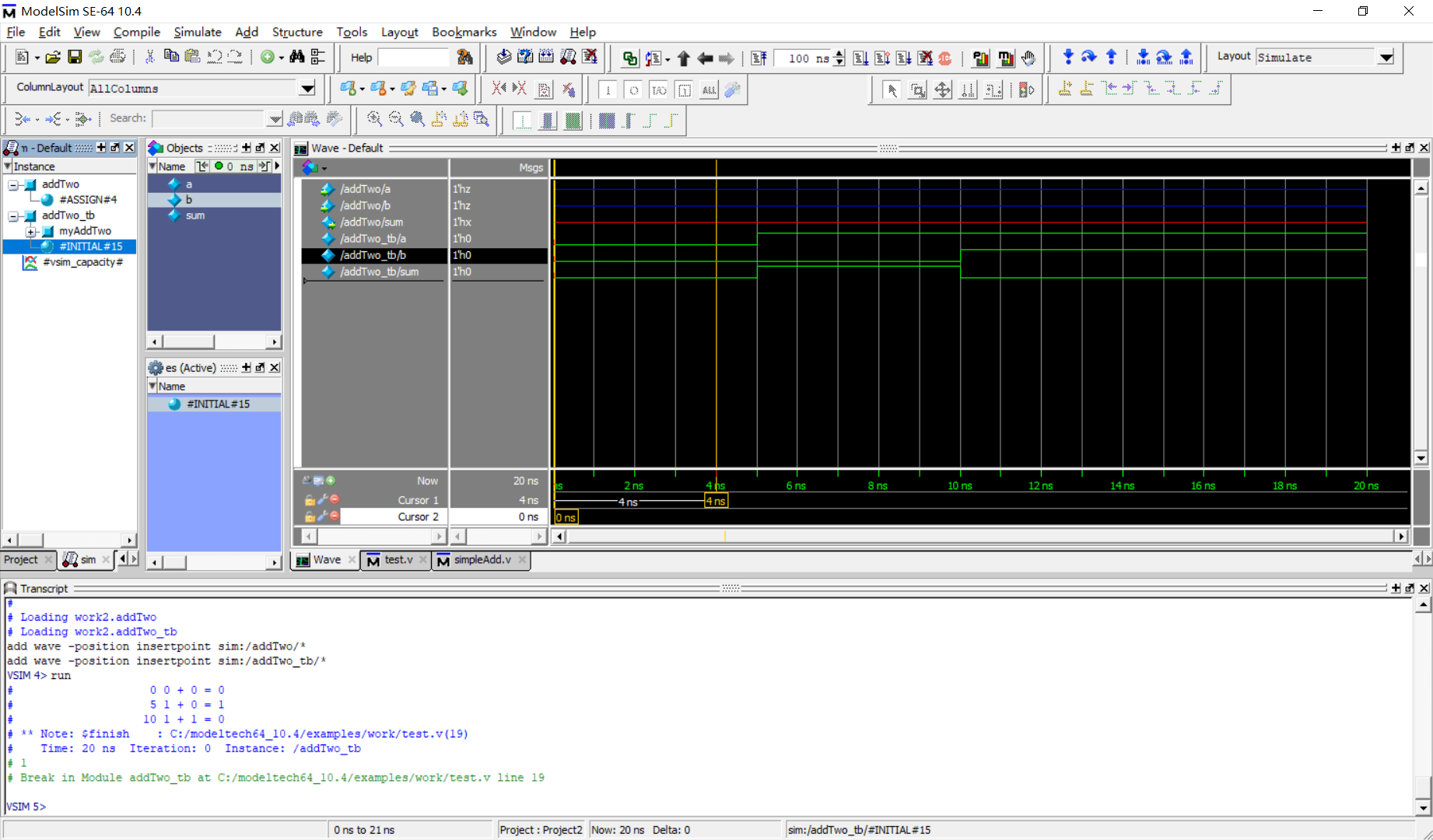 【Modelsim零基础入门】verilog仿真程序：1-bit A+B_modelsim生成bit文件-CSDN博客