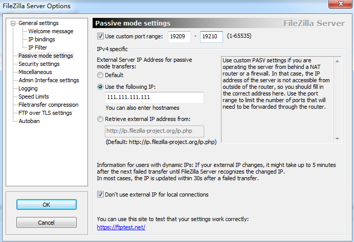 filezilla port ranges