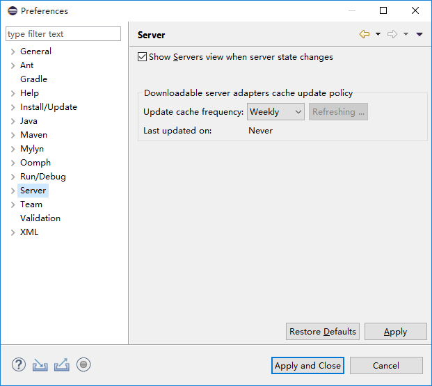 eclipse没有server选项解决方法