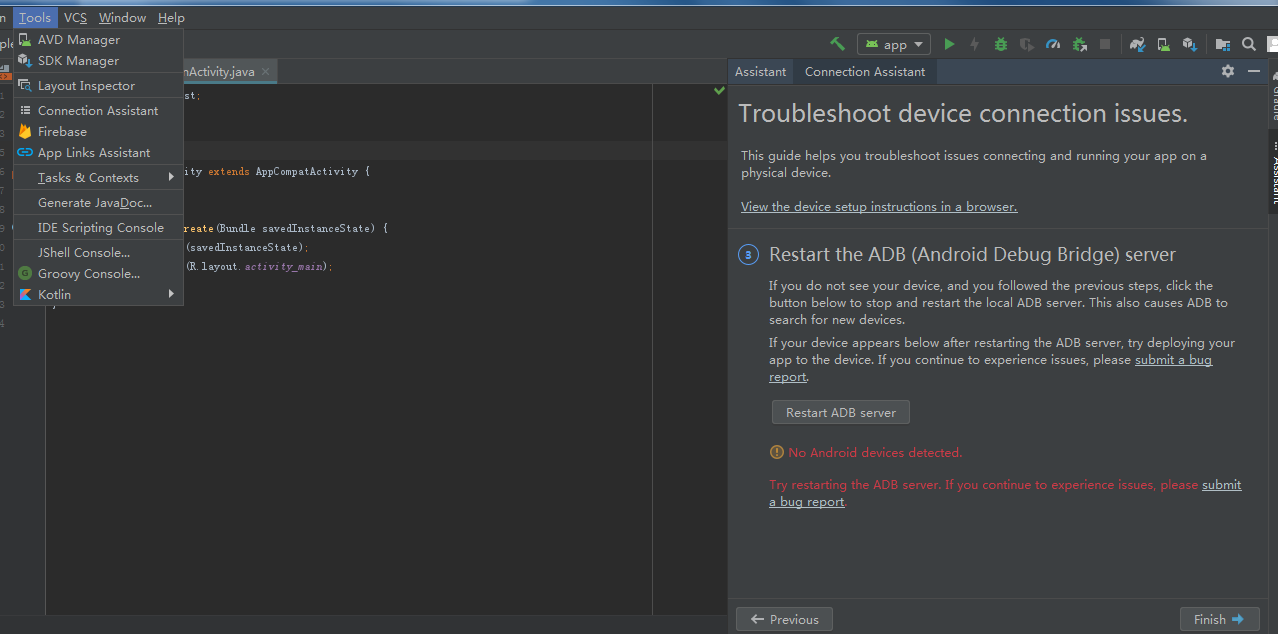 Android studio遇到的的无法调试问题_no android devices detected.CSDN博客