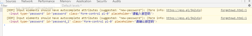 input 警告[DOM] Input elements should have autocomplete attributes (suggested: new-password)