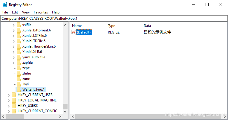 在注册表中的 Walterlv.Foo.1