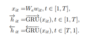 使用双向GRU生成每个句子的表示