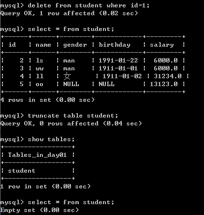 MySql数据库基本语句