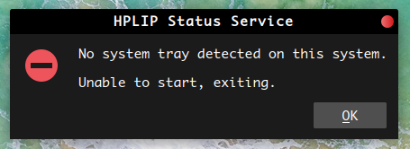 hplip no system tray detected