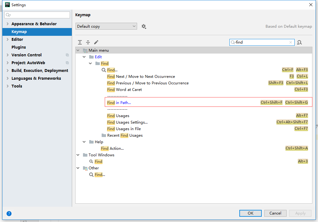 pycharm全局搜索ctrl+shift+f（win10快捷键冲突）