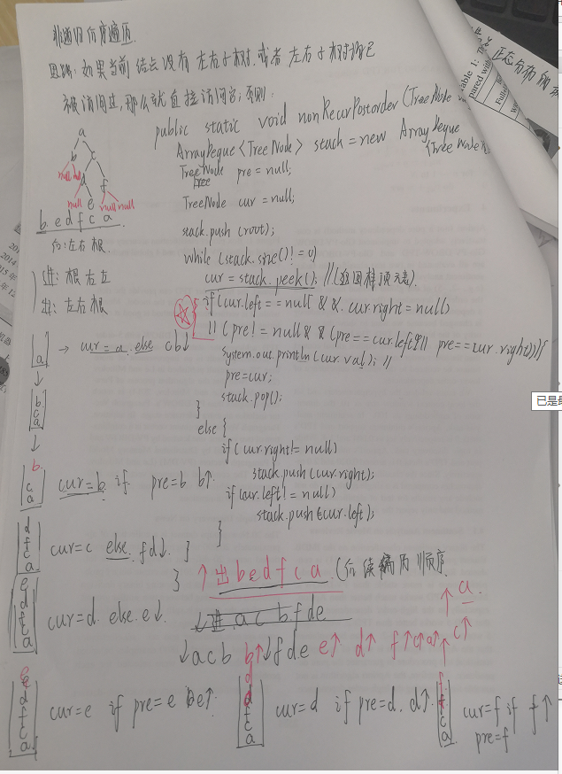 二叉树前序遍历、中序遍历、后序遍历手稿