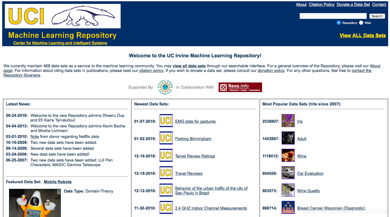 机器学习可使用的数据集介绍_machine learning dataset repository-CSDN博客