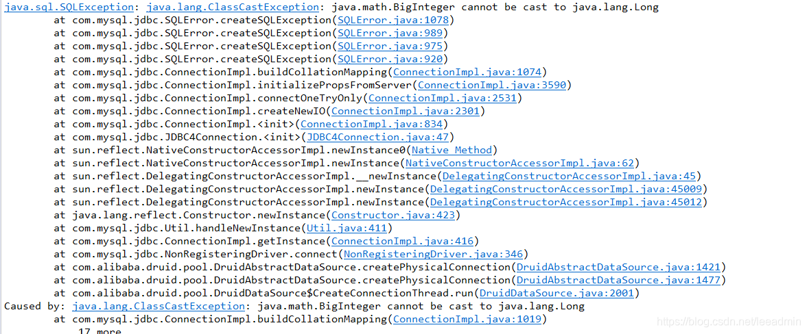 java.sql.SQLException: java.lang.ClassCastException: java.math ...