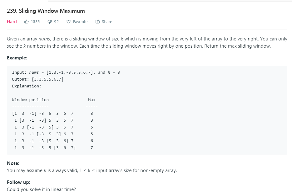 LeetCode 239  Sliding Window Maximum