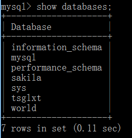 show databases;显示所有数据库，包括默认数据库的和自己创建的数据库