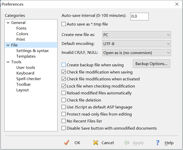 EditPlus saves the option configuration of the generated backup file ...