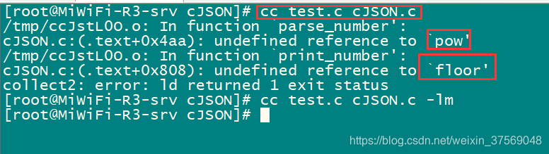 使用cJson 报错:cJSON.c:(.text+0x4aa): undefined reference to `pow'-CSDN博客