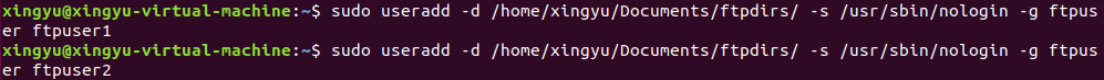 创建用户ftpuser1和ftpuser2