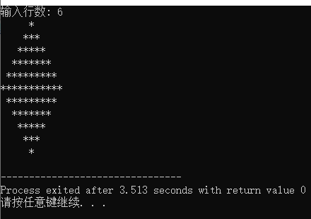 用c语言编程输出菱形图案