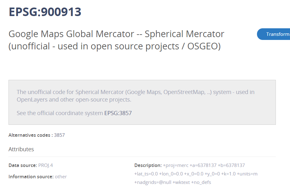 EPSG:900913与EPSG:3857等效的