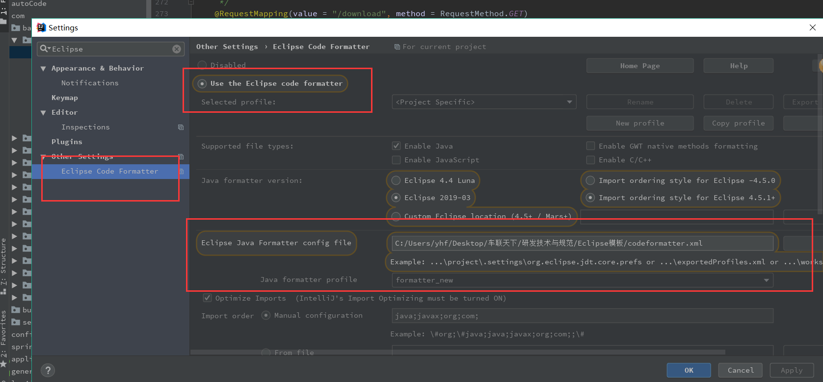 eclipse code formatter to intellif