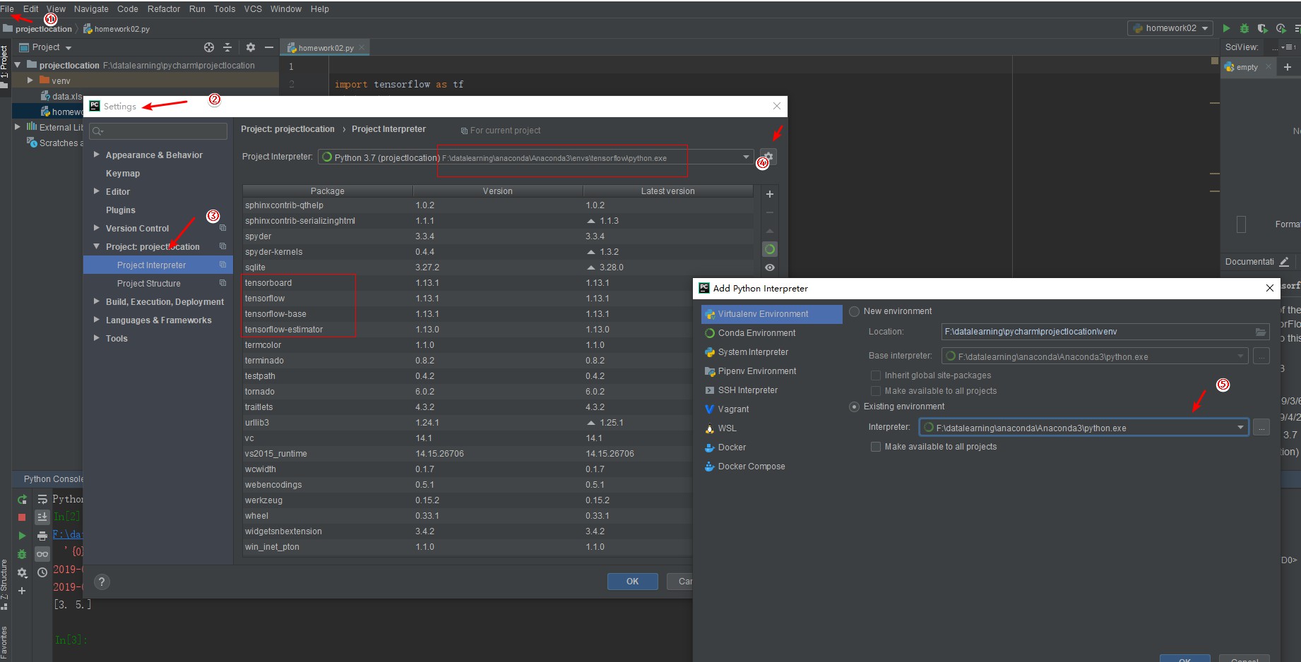 conda 更新常用命令 及 pycharm tensorflow 配置