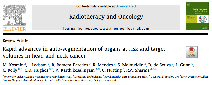 【ABee读论文】头部和颈部癌症危险器官和靶体积的自动分割的快速发展（Radiotherapy and Oncology，2019）