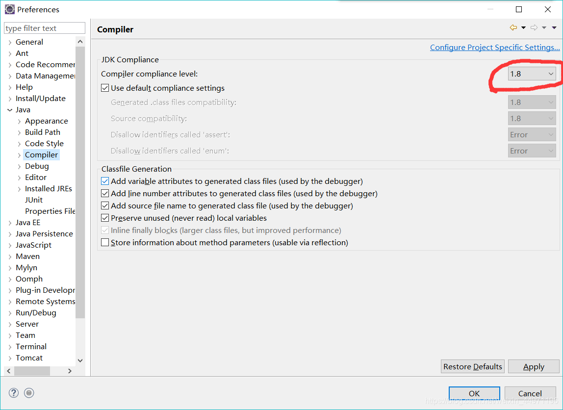 eclipse更改compiler compliance