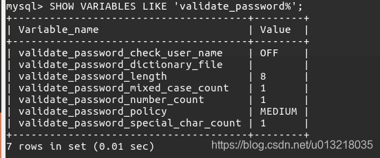 mysql密码策略修改（password does not satisfy the current policy requirements）