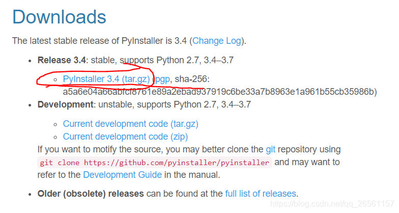 文件名是：PyInstaller 3.4 (tar.gz)