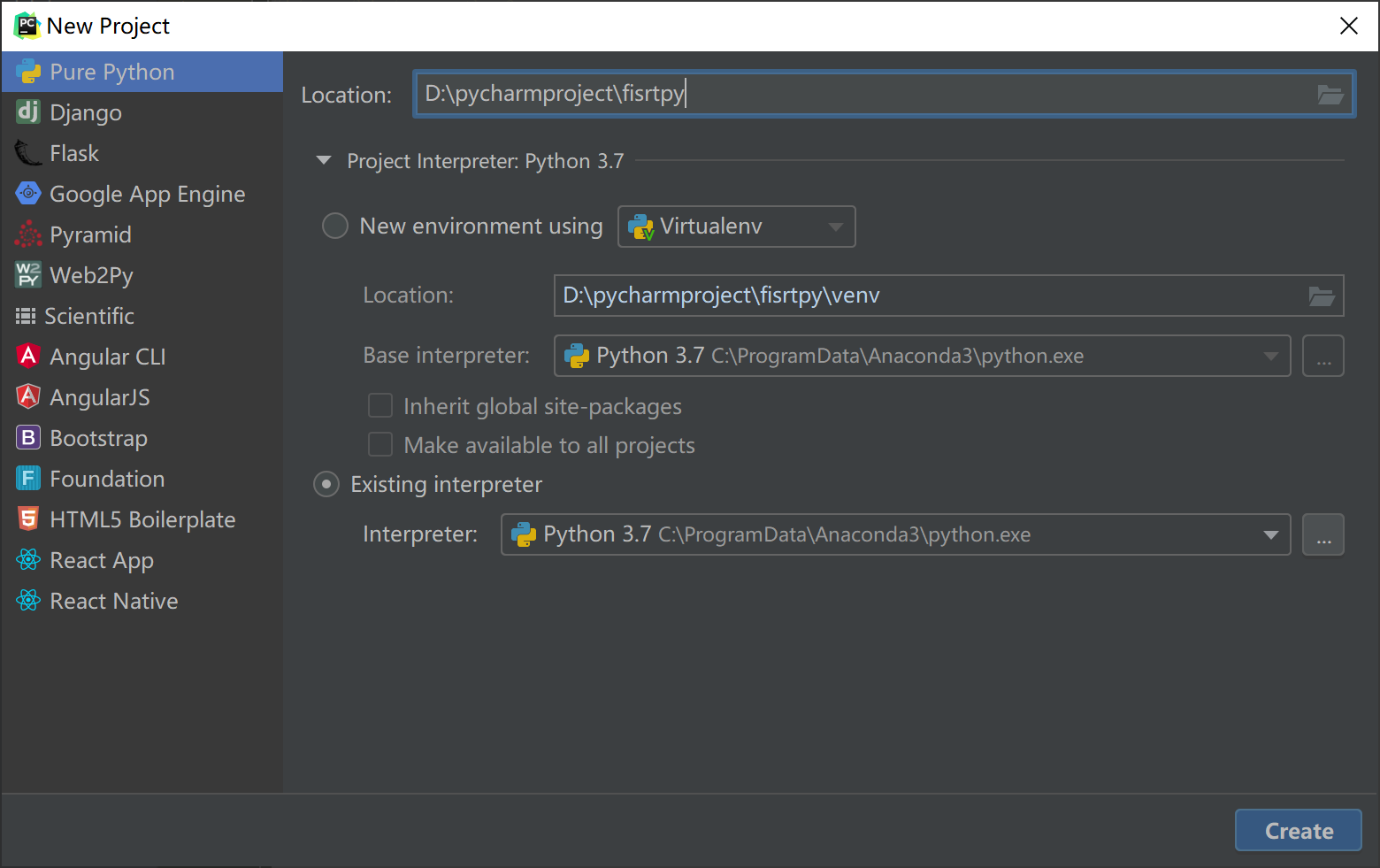 Pycharm создание проекта python