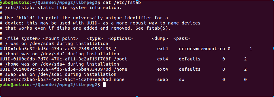 linux系统fstab系统自动挂载磁盘配置文件 /etc/fstab