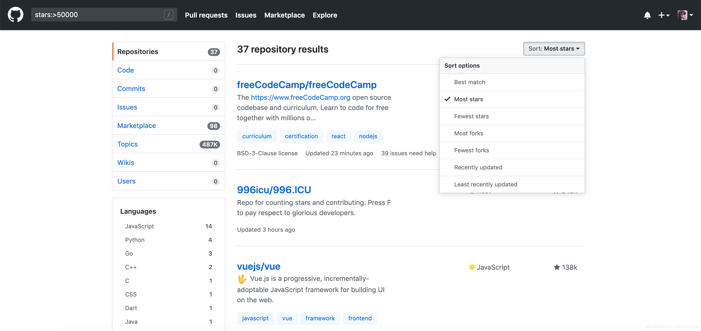 如何查看github star排行榜?
