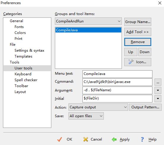EditPlus configures javac and java commands, (note: contains package ...