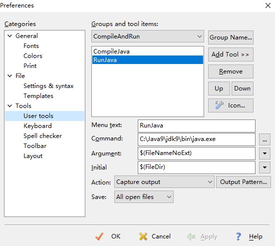 EditPlus configures javac and java commands, (note: contains package ...