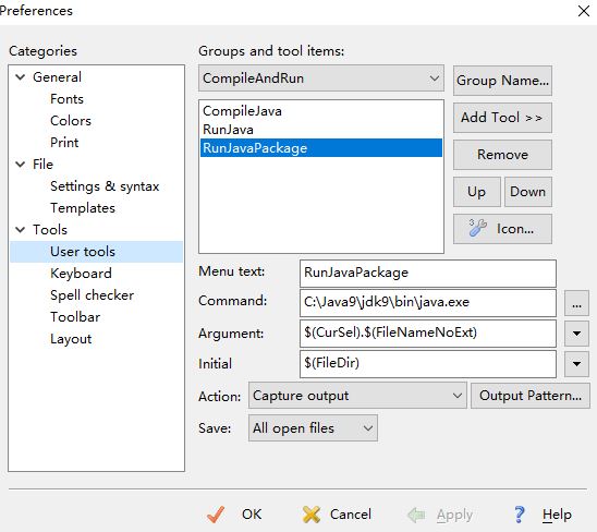 EditPlus configures javac and java commands, (note: contains package ...