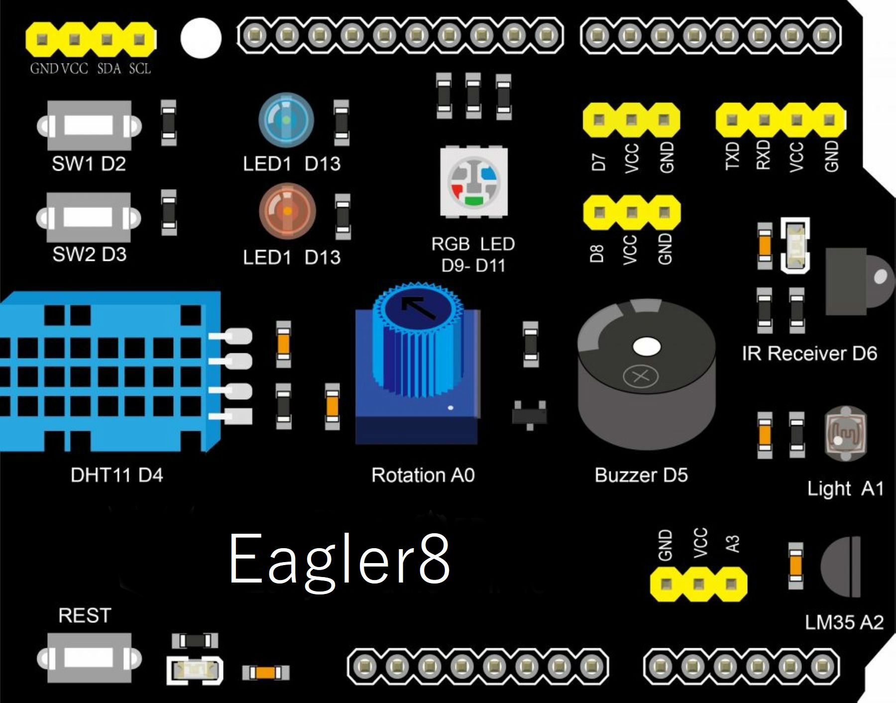 Aduino UNO 9in1 扩展板（Eagler8）的素人实验记录（一）