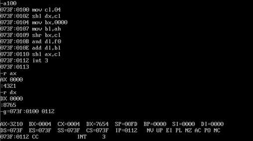 汇编语言将双字（DX,AX）左移4 位