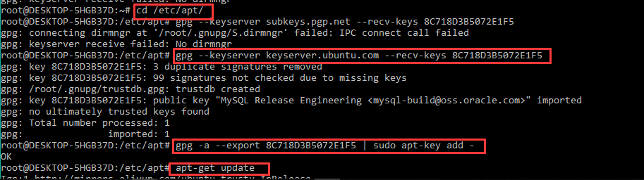 Ubuntu apt get EXPKEYSIG 8C718D3B5072E1F5 MySQL Release 