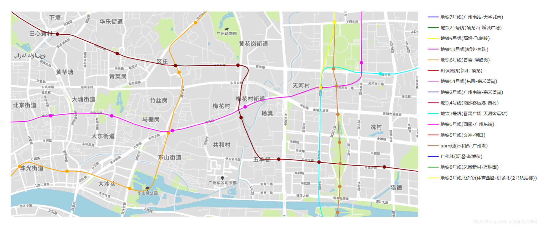 广州精细地铁线路局部