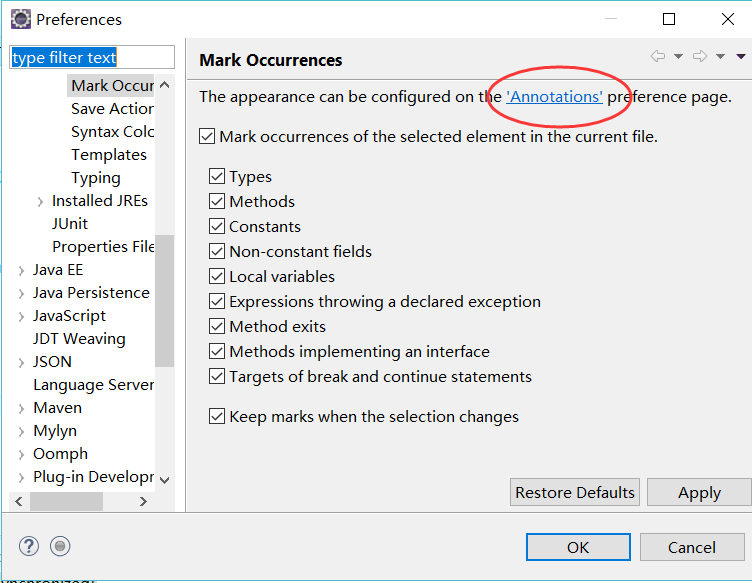 Highlight the same variable selected in the Eclipse settings ...