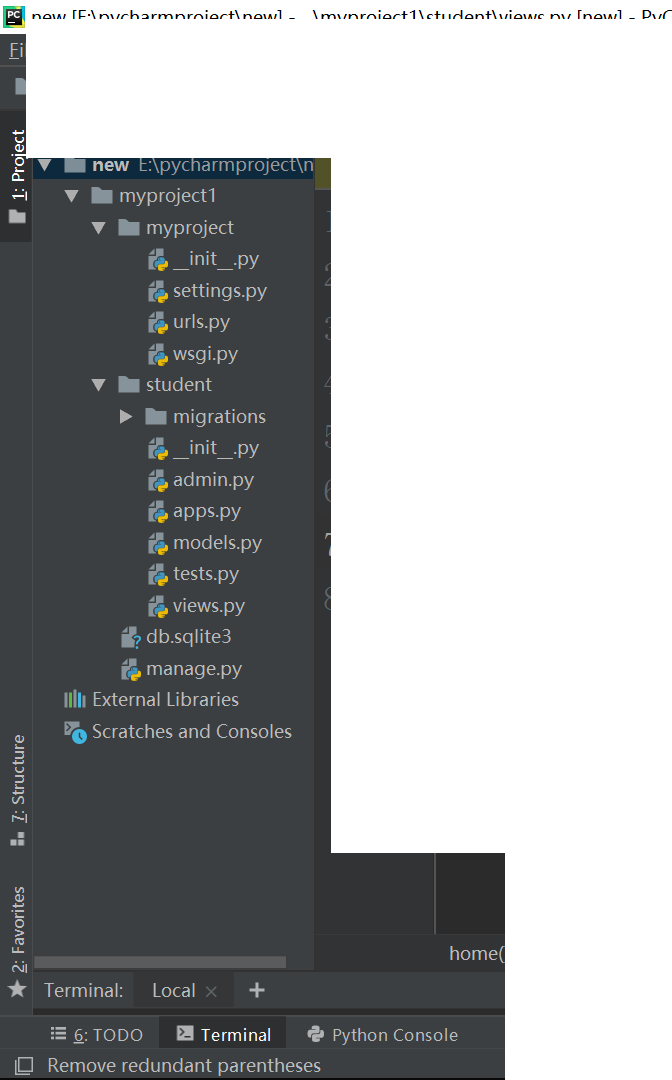 该工程的结构,• myproject1: 项目的容器目录
(2)网站搭建
• student web项目目录结构
