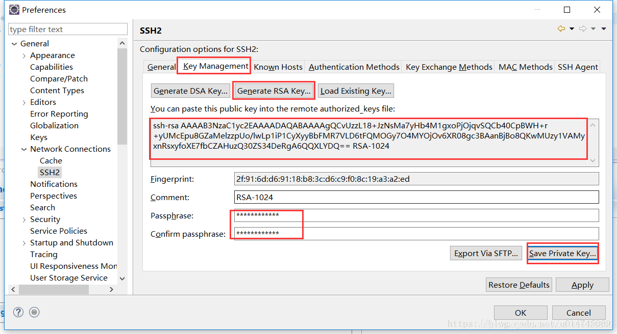 eclipse SSH2 key generates