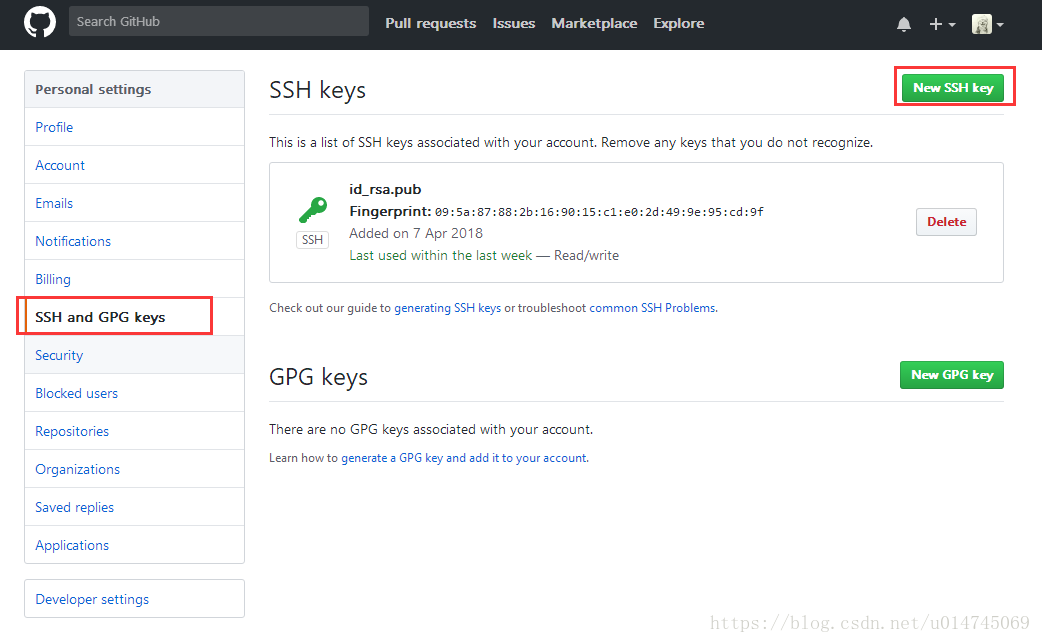 github new SSH2 key