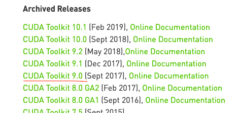 下载CUDA9.0版本