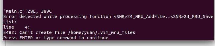 VIM 报错 detected while processing function SNR24_MRU_AddFile