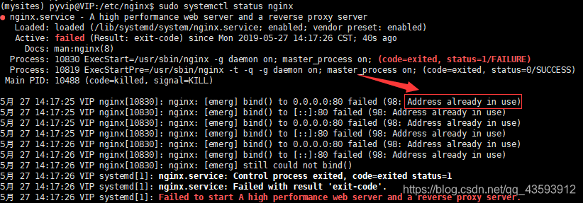 Job for nginx.service failed because the control process exited 