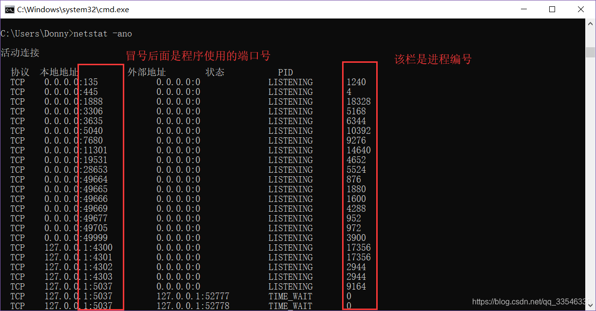 DOS窗口查看进程对应的端口号