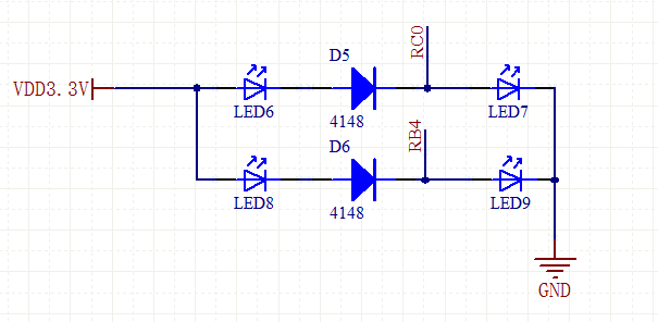 只用一個io口同時控制兩個led(單獨亮滅,同時亮滅)電路分析:這是一個