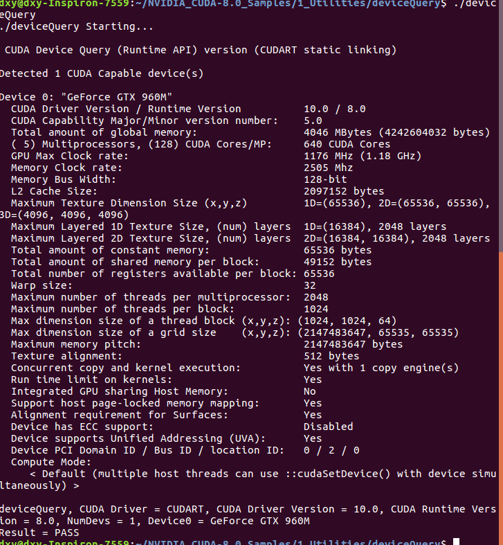 Ubuntu + CUDA 8.0 + GTX960M