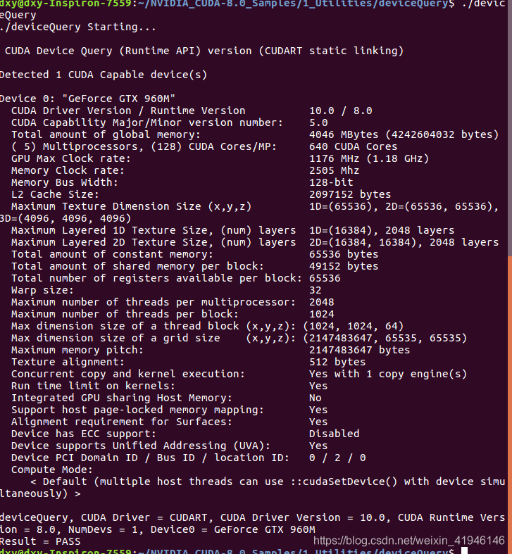Ubuntu + CUDA 8.0 + GTX960M